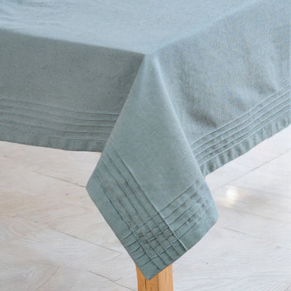 AMOUR - Solid Duck Egg linen table cloth with pintuck border