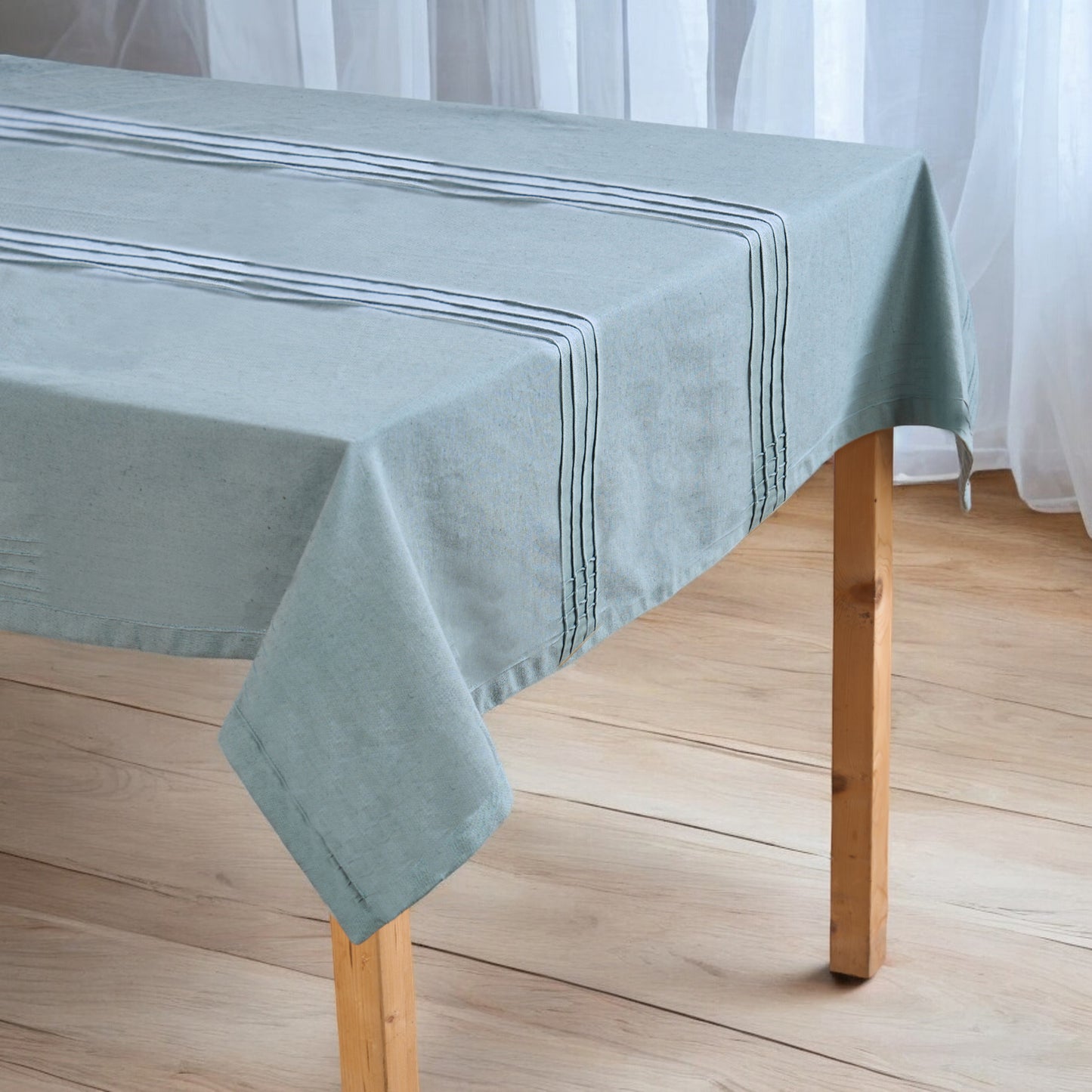 AMOUR - Solid Duck Egg linen table cloth with pintuck border - Vliving