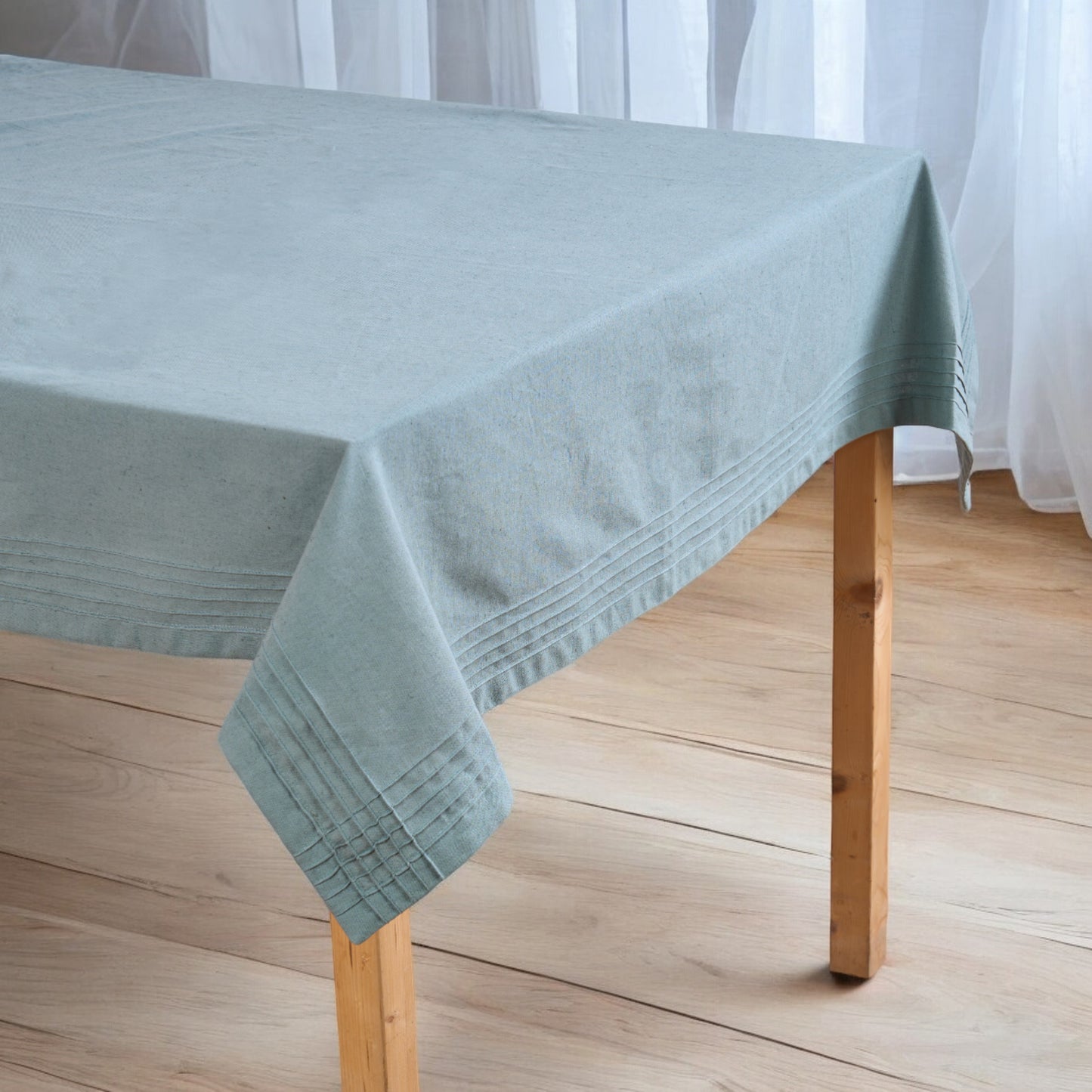 AMOUR - Solid Duck Egg linen table cloth with pintuck border