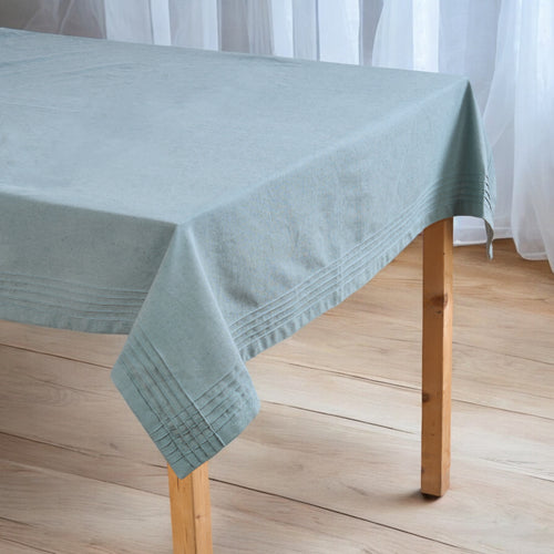 AMOUR - Solid Duck Egg linen table cloth with pintuck border