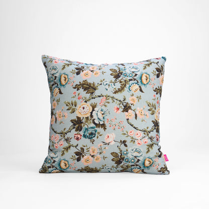 AMOUR - DUCK EGG Linen Pillow cover with vintage rose print, reversible, sizes available