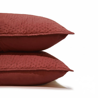 Terracotta Kantha Quilted Pillow Cases | Chevron Pattern | Handmade | Multiple Sizes