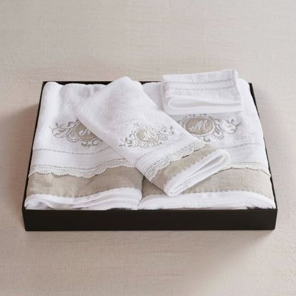 GIFT PACK - Luxury Towel Set – 4 Pieces | Customizable with Monogram | Linen Appliqué and Embroidery - Vliving