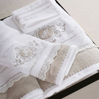 GIFT PACK - Luxury Towel Set – 4 Pieces | Customizable with Monogram | Linen Appliqué and Embroidery - Vliving