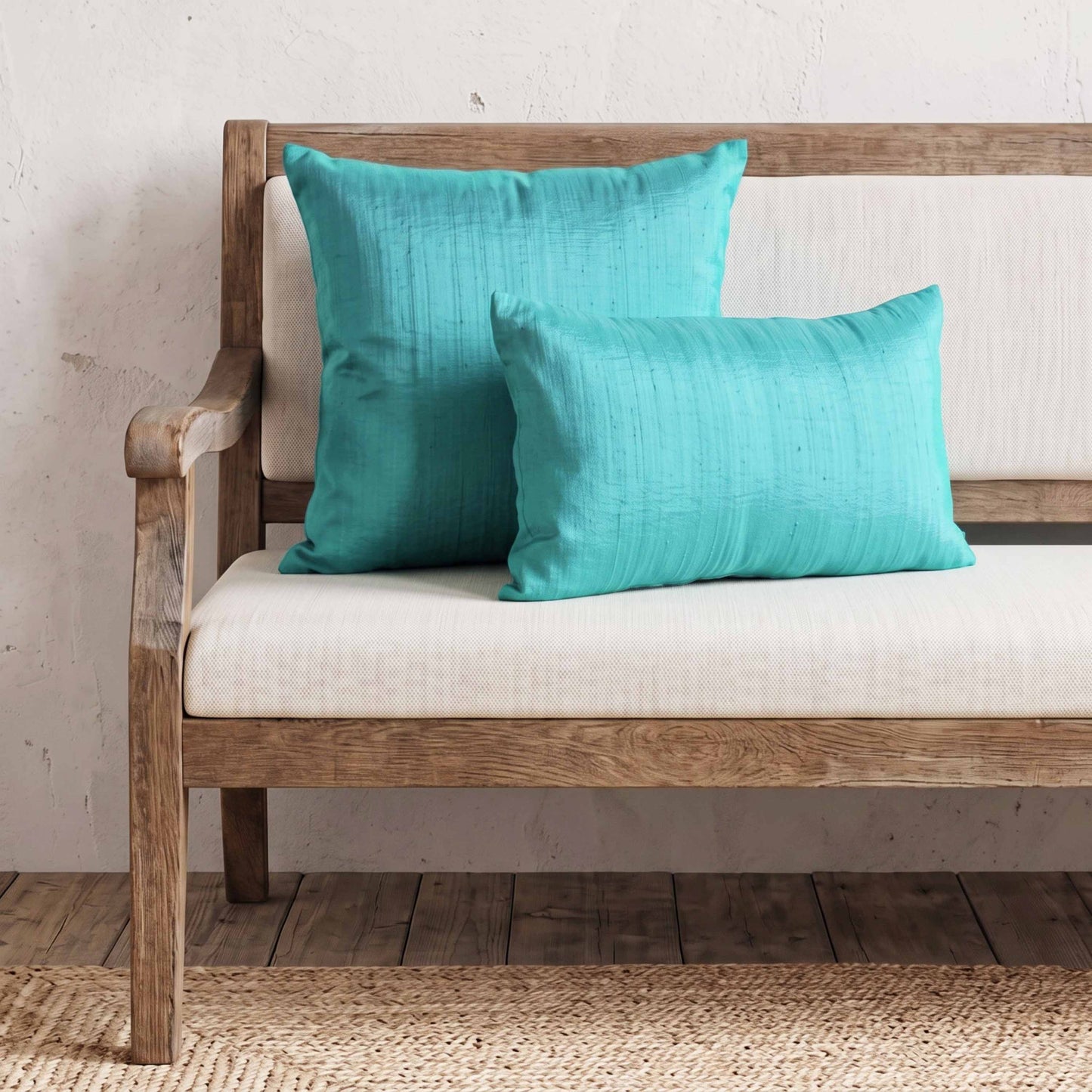 Turquoise Pure Dupioni Silk Cushion Cover | Reversible | Concealed Zip | 3 Sizes