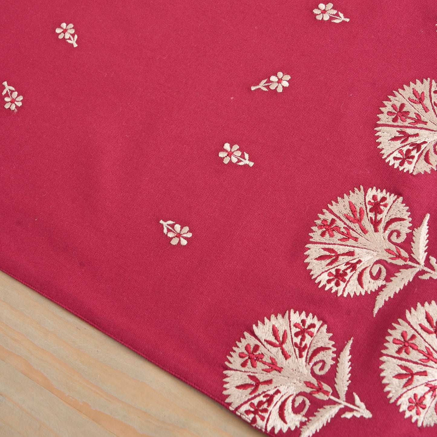 KASHIDAKAARI - Maroon Table runner, embroidered floral suzani pattern