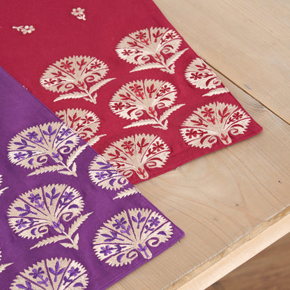 KASHIDAKAARI - Plum Table runner, embroidered floral suzani pattern