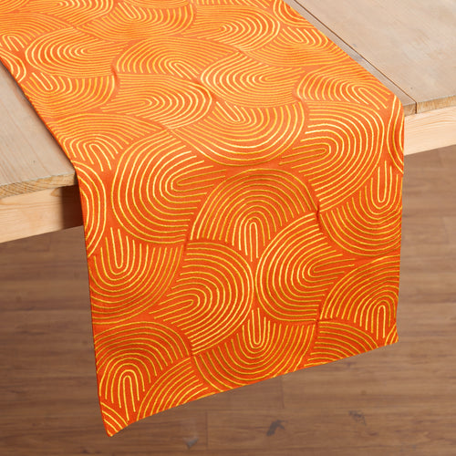 KASHIDAKAARI - Tangerine runner with all over embroidery, modern retro, geometrical pattern