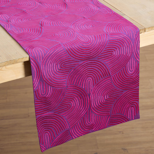 KASHIDAKAARI - Plum runner with all over embroidery, modern retro, geometrical pattern