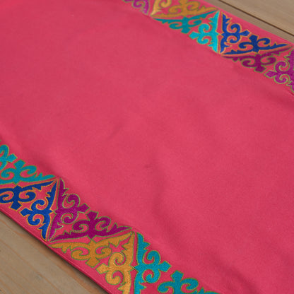 KASHIDAKAARI - Coral Red Table runner, embroidered geometrical pattern