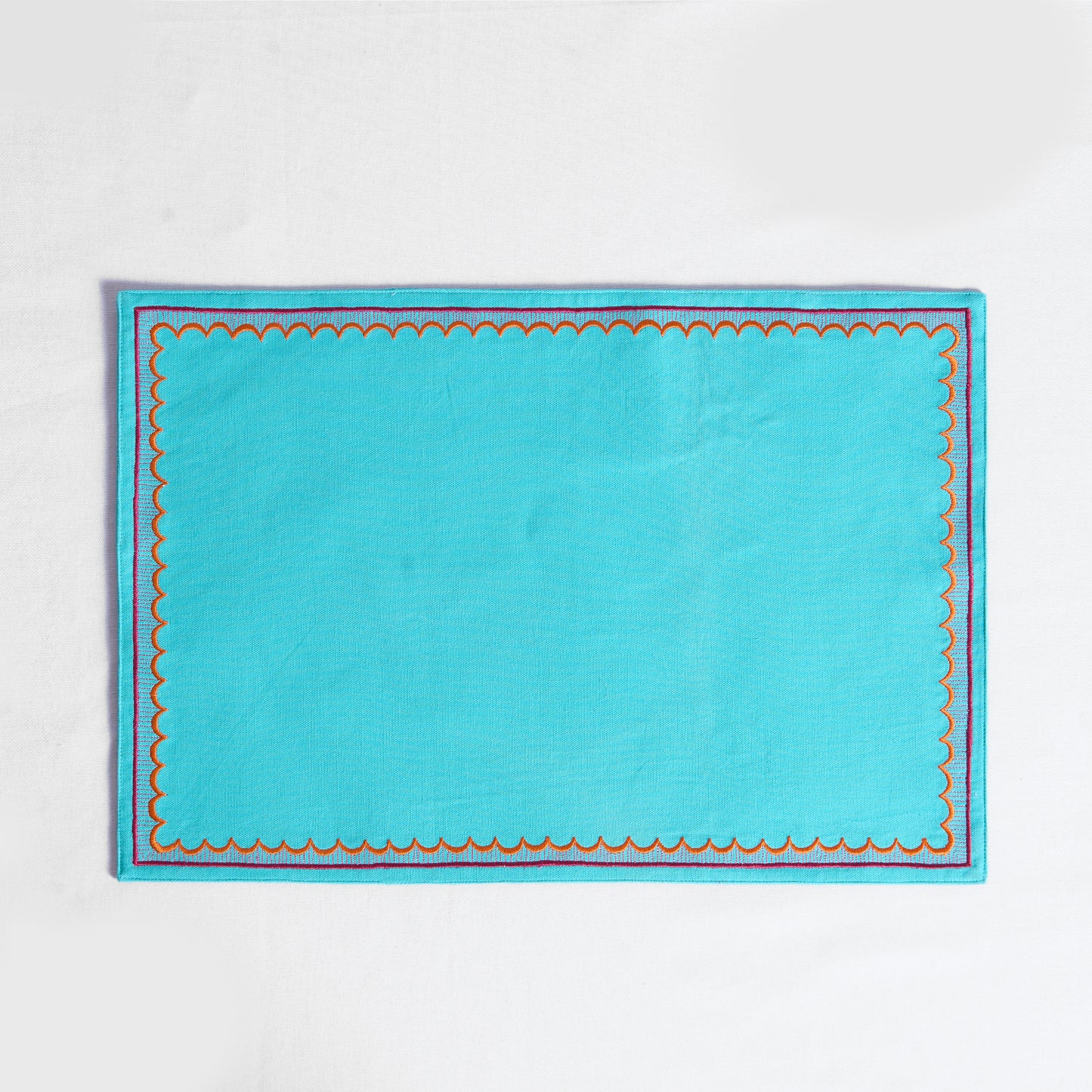KASHIDAKAARI - Turquoise, scallop pattern, embroidered placemats