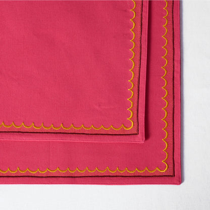 KASHIDAKAARI - Coral Red, scallop pattern, embroidered placemats