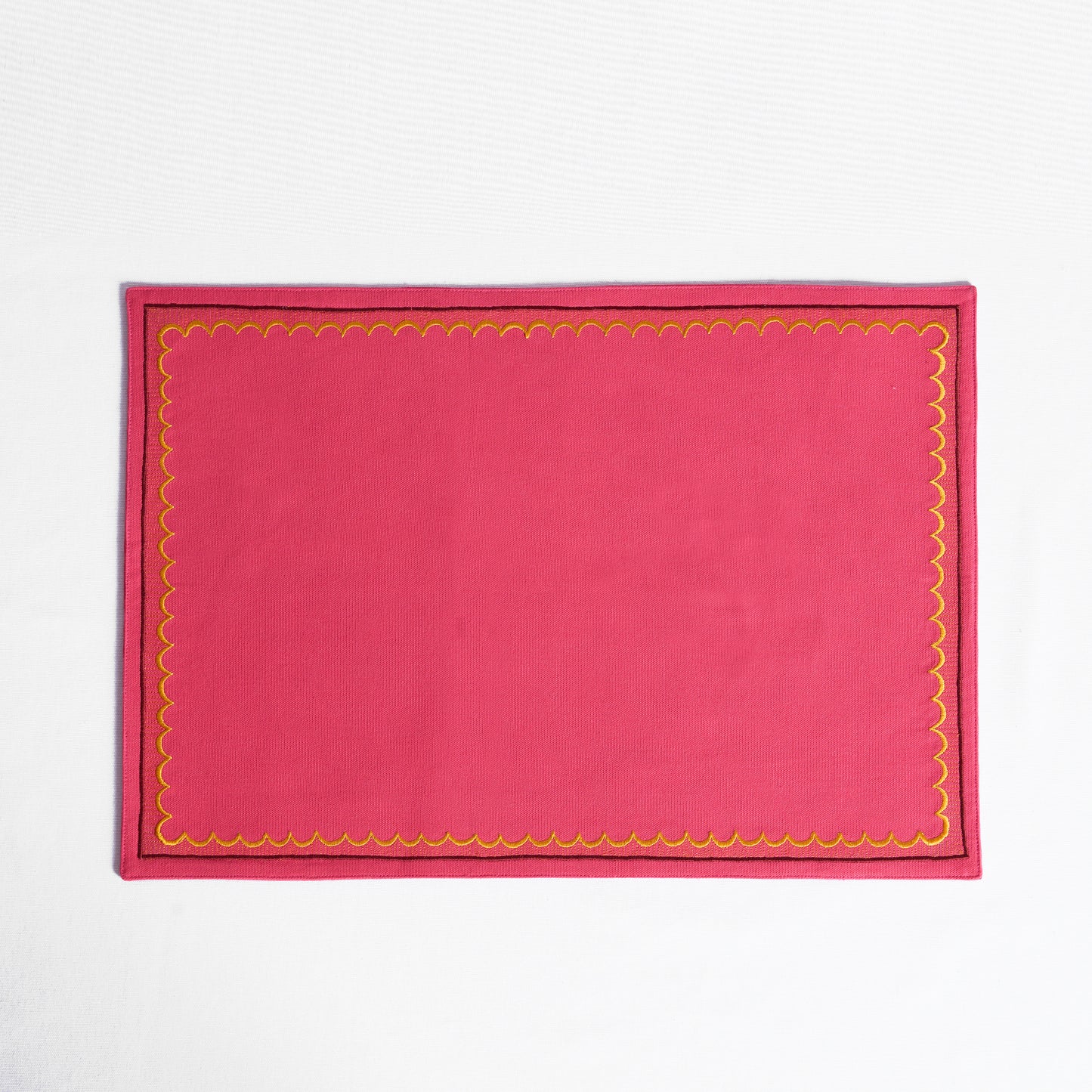 KASHIDAKAARI - Coral Red, scallop pattern, embroidered placemats