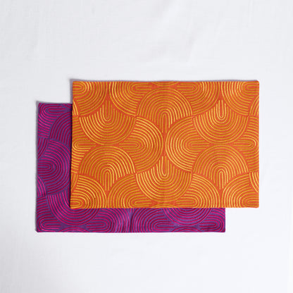 KASHIDAKAARI - Tangerine, modern retro, geometrical pattern, embroidered placemats