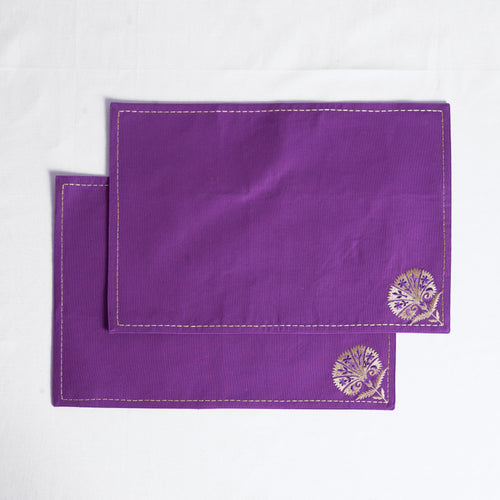 KASHIDAKAARI - Plum embroidered table mats, floral suzni pattern