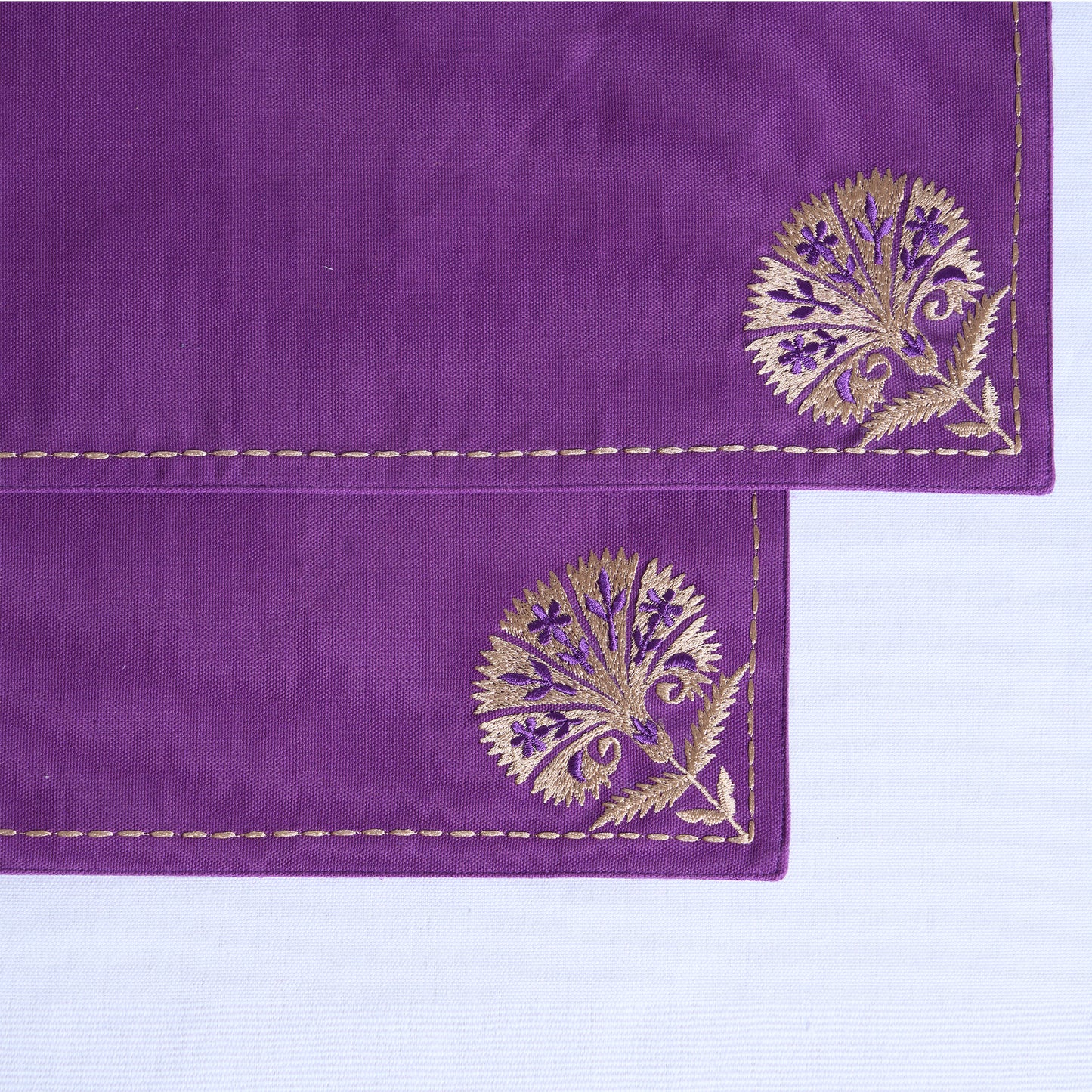 KASHIDAKAARI - Plum embroidered table mats, floral suzni pattern