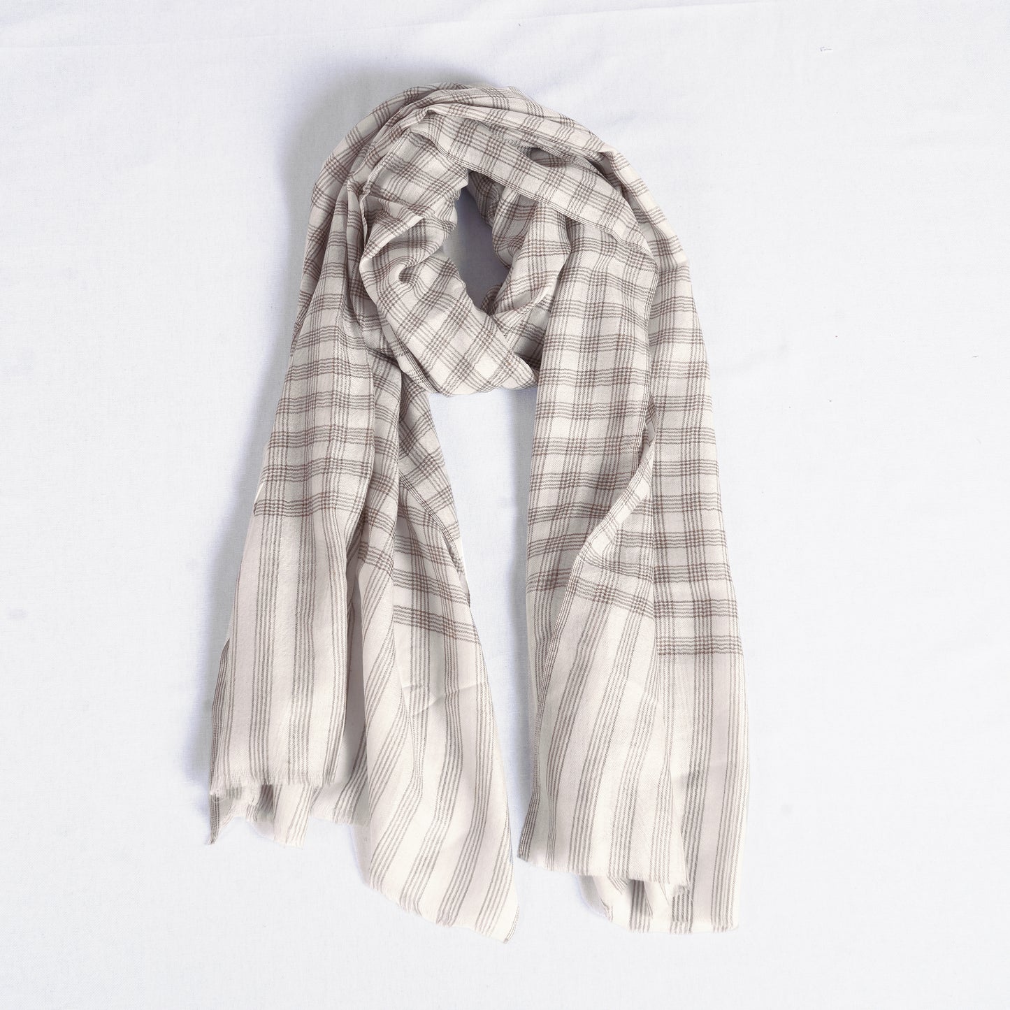 CHECK fine wool blend scarf for men, beige and black colour, reversible, gift for men