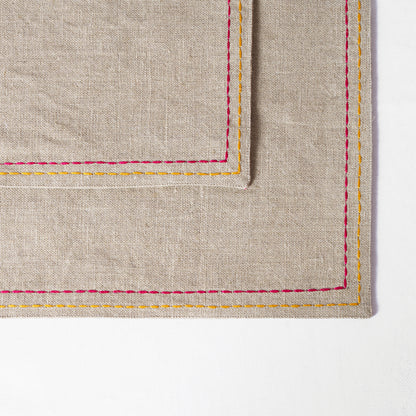 FOLK Pure Linen Table Mats – with Rice Stitch Embroidery - Vliving