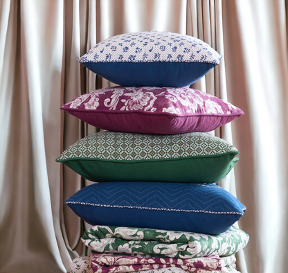 Plum Dominoterie Bold Floral Print Cotton Cushion Cover | 16", 18", 20" & 24" | Zip Closure