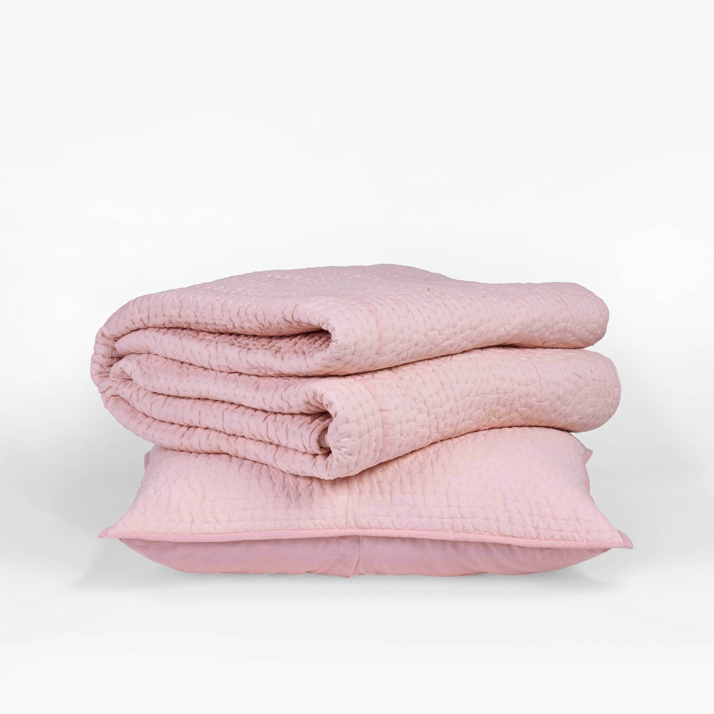 BLUSH colour handmade Kantha cotton Quilted bed set, Sizes available