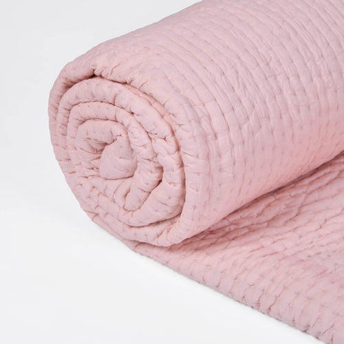 SALMON PINK colour handmade Kantha cotton Quilt, Sizes available