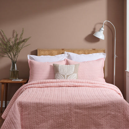 BLUSH cotton Quilt with stripe quilting and border, Sizes available