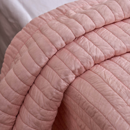 BLUSH cotton Quilt with stripe quilting and border, Sizes available