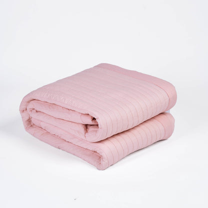 BLUSH cotton Quilt bed set, Striped Quilting with border, Sizes available