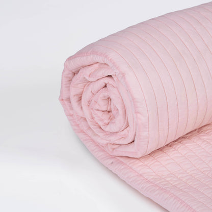 BLUSH cotton Quilt with stripe quilting and border, Sizes available