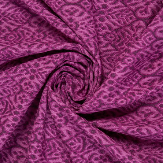 IKAT - Plum color printed fabric, geometrical pattern, 100% cotton duck, by the metre, 58" width