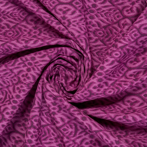 IKAT - Plum color printed fabric, geometrical pattern, 100% cotton duck, by the metre, 58