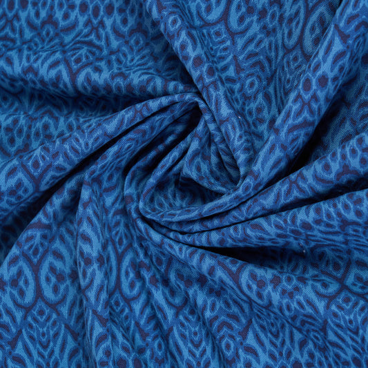 IKAT - Dark Blue color printed fabric, geometrical pattern, 100% cotton duck, by the metre, 58" width