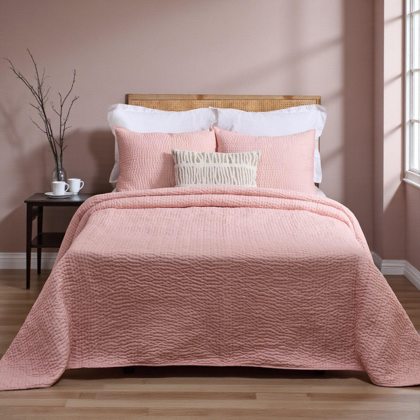 BLUSH colour handmade Kantha cotton Quilted bed set, Sizes available