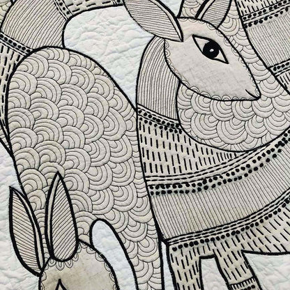 Quilted Textile WALL ART, Gondal art Hiran, black and white, 18X30 inches