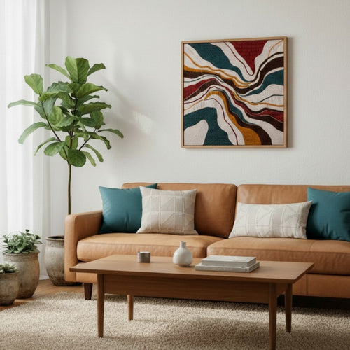 Abstract Wavy Textured Textile Wall Art | 36X36 & 48X48 inches