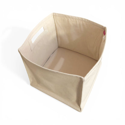 Vliving natural canvas storage basket with cut-out handles, square shape, beige color, 12x12 inches.