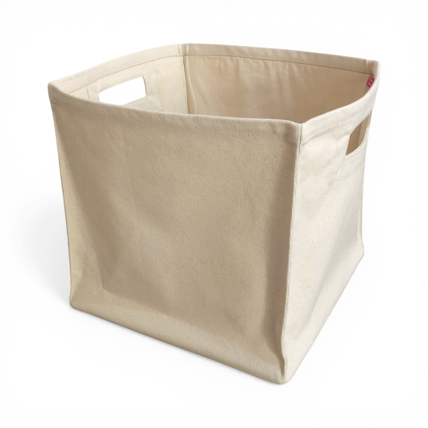 Vliving natural cotton canvas storage basket with cut-out handles, square shape, neutral tone.