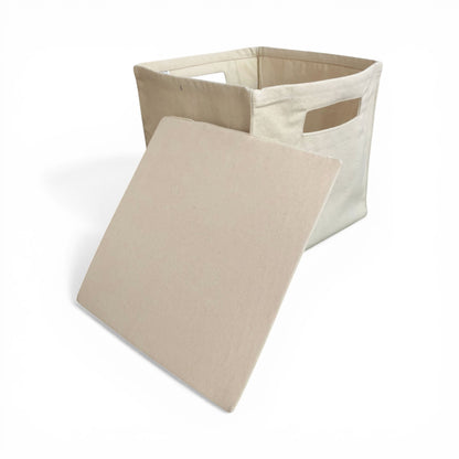 Vliving natural cotton canvas storage basket with cut-out handles and removable base, neutral tone.