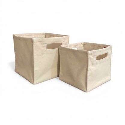 Vliving natural cotton canvas square storage baskets with cut-out handles, set of 2 sizes.