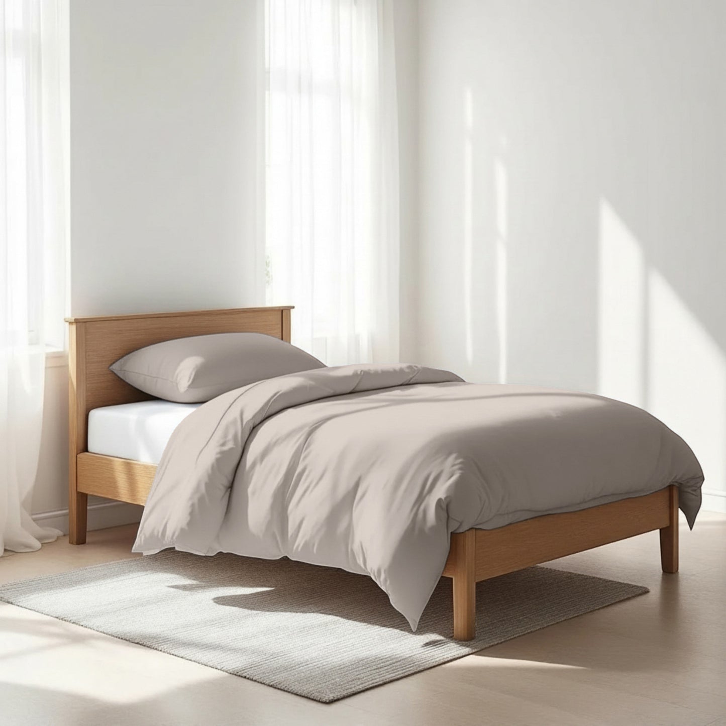 Vliving CONCRETE GREY 300TC Cotton Duvet Cover Set with Pillowcases on a wooden bed frame.