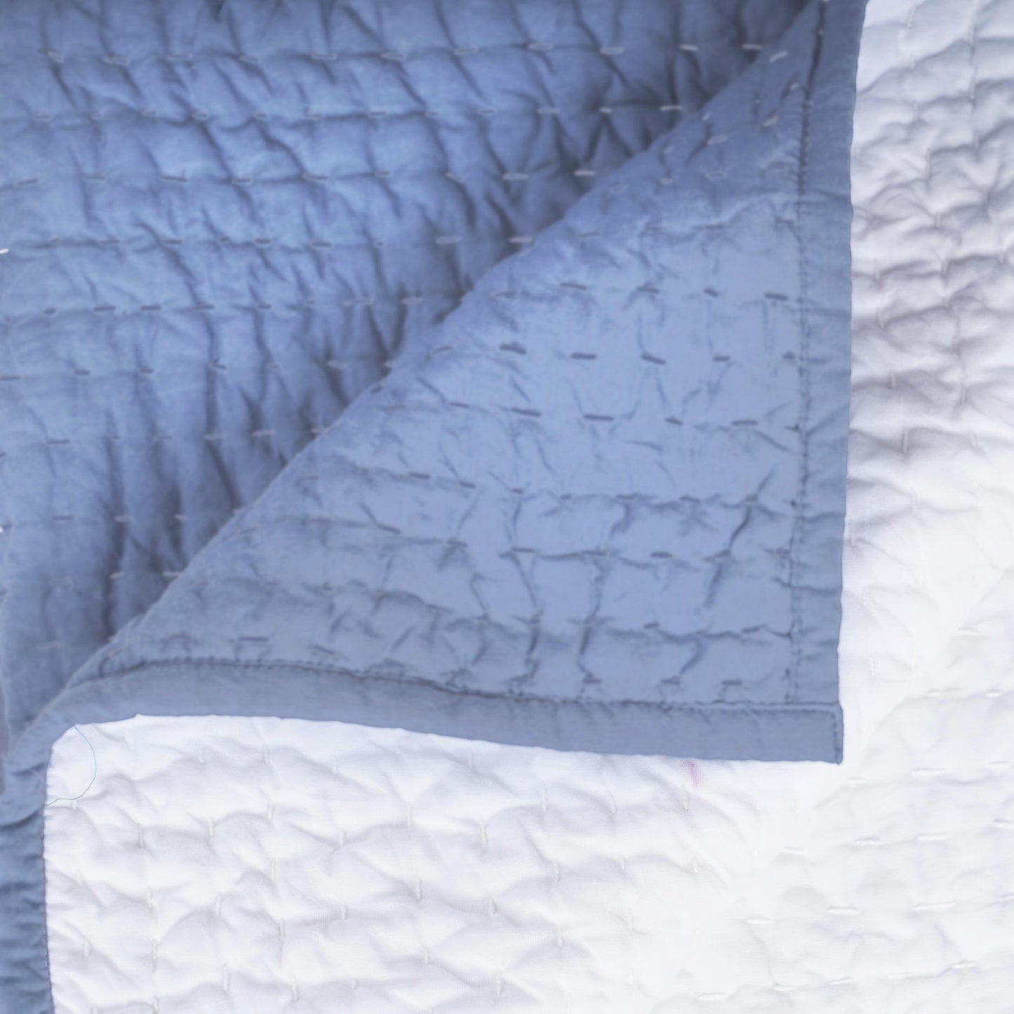 Vliving Denim Blue Hand Quilted Cotton Voile Bedding Set with Pillow Covers, Stripe Pattern