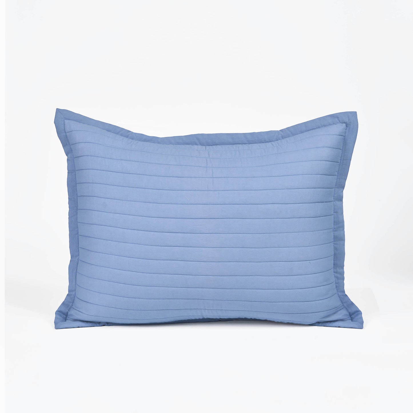 Vliving denim blue quilted cotton voile pillow cover with stripe pattern and tie closure