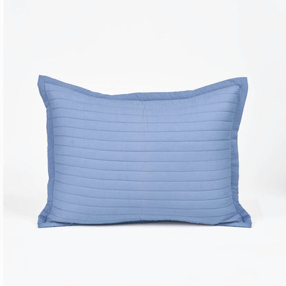 Vliving denim blue quilted cotton voile pillow cover with stripe pattern and tie closure