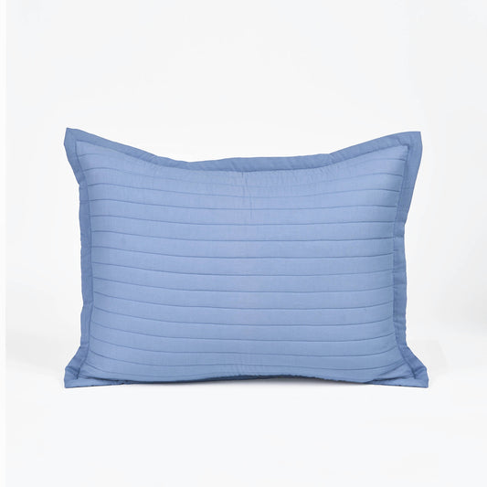 Vliving denim blue quilted cotton voile pillow cover with stripe pattern and tie closure