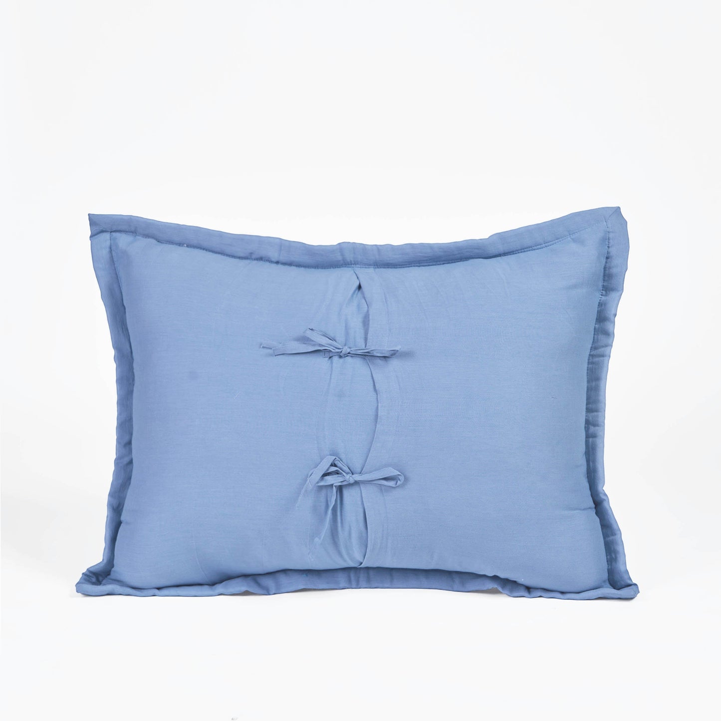 Vliving denim blue quilted pillow sham with tie closure and border