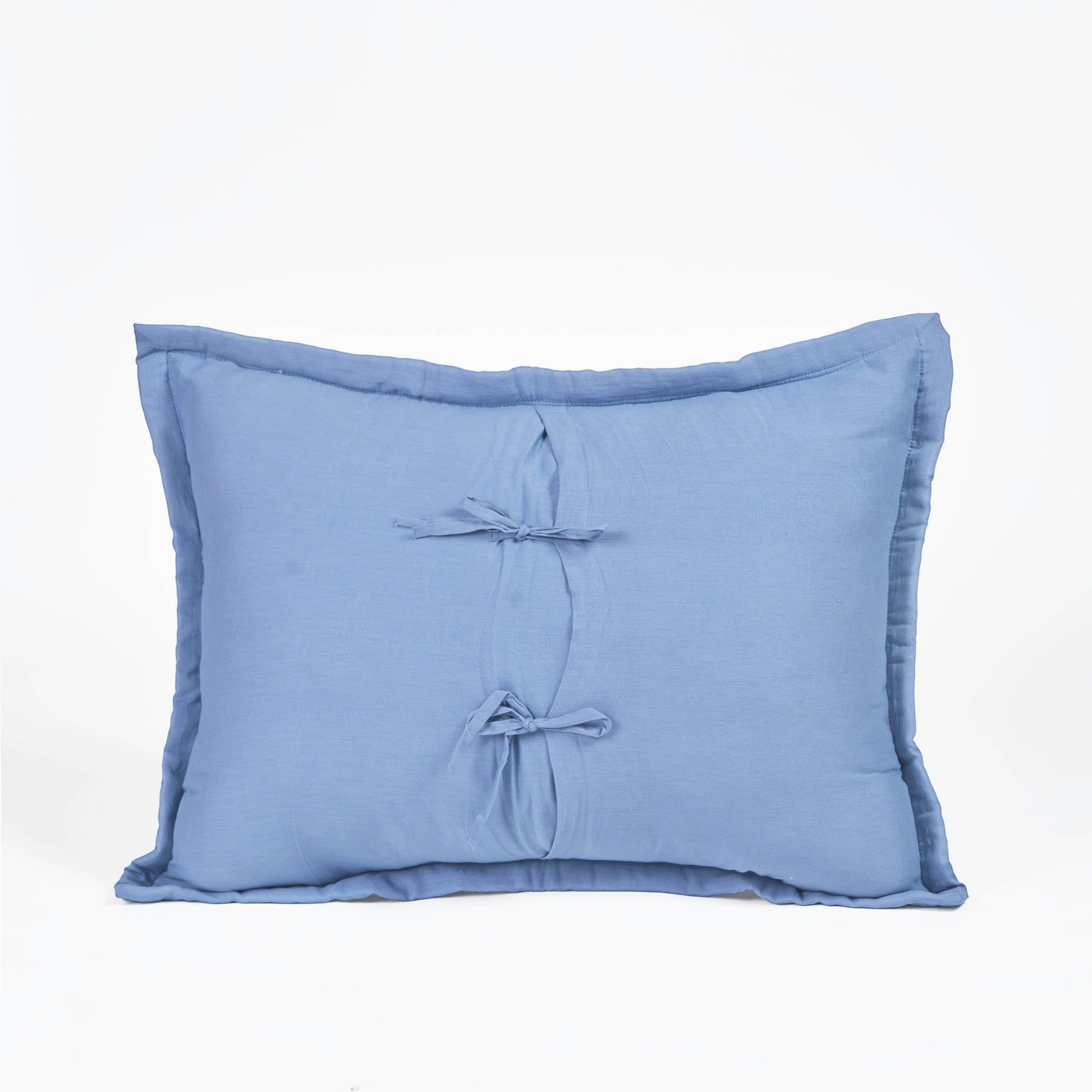Vliving denim blue quilted pillow sham with tie closure and border