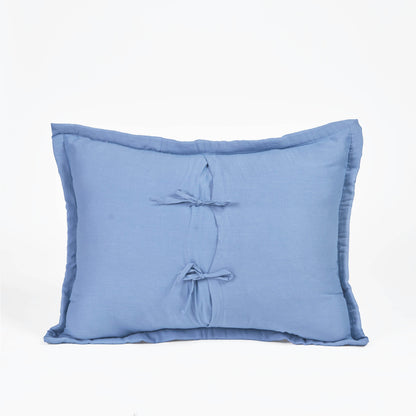 Vliving denim blue quilted pillow sham with tie closure and border