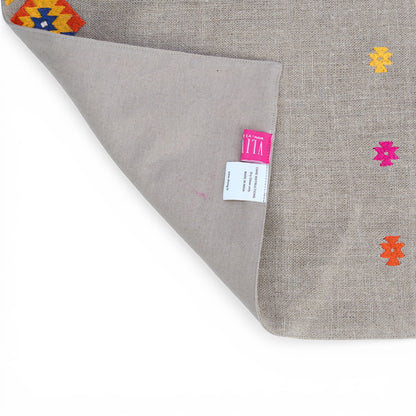 Vliving embroidered linen table mat with multicolour kilim pattern. Set of 2, 4, or 6 available.