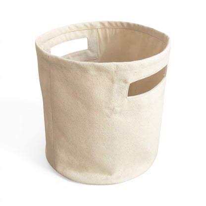 Vliving natural cotton canvas round storage basket with cut-out handles, neutral tone, 12x12 inches