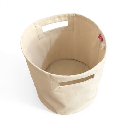 Vliving natural cotton canvas round storage basket with cut-out handles, neutral tone, 12x12 inches